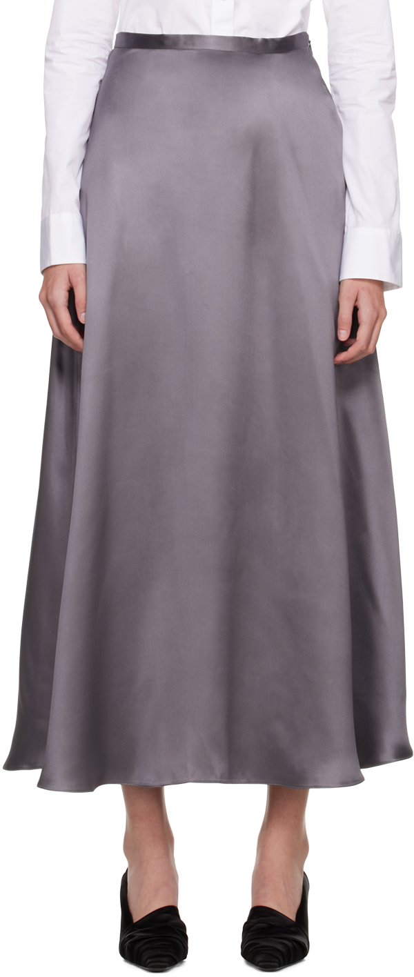 Gray Fluid Midi Skirt by BITE on Sale