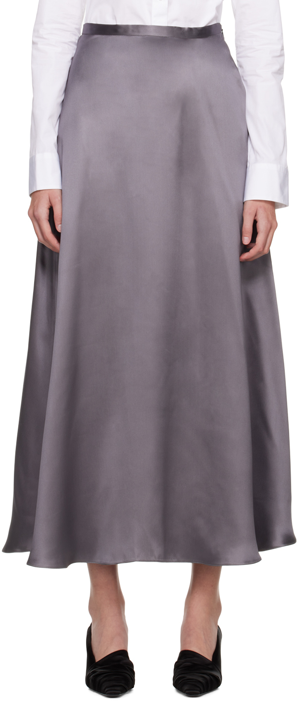 Gray Fluid Midi Skirt