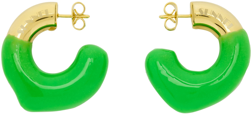 Sunnei Ssense Exclusive Gold & Green Rubberized Earrings In Gold/bright Green
