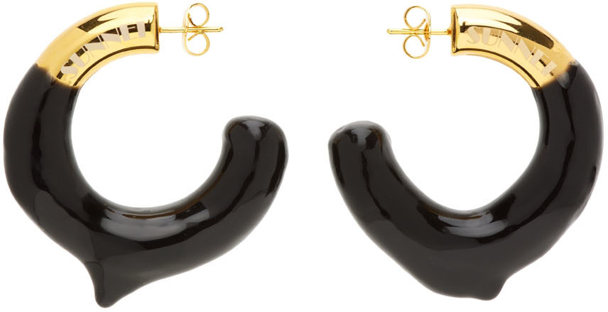 SUNNEI: SSENSE Exclusive Gold & Black Big Rubberized Earrings | SSENSE