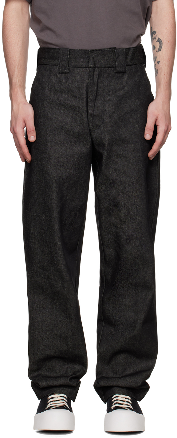 Black Patch Pocket Denim Trousers by SUNNEI on Sale