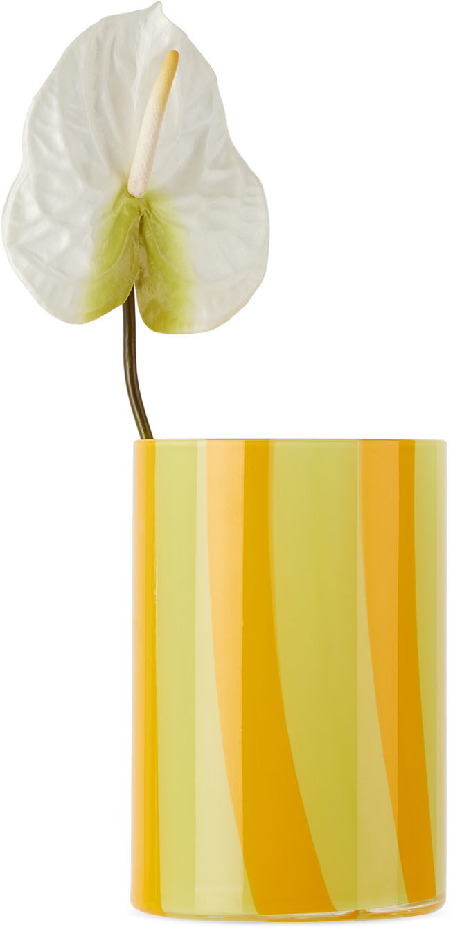 Sunnei Striped Tumbler Glass In Gelb