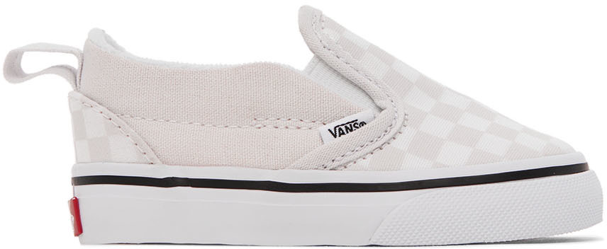Vans Baby Beige & White Checkerboard Slip-on V Sneakers In Color Theory Checker