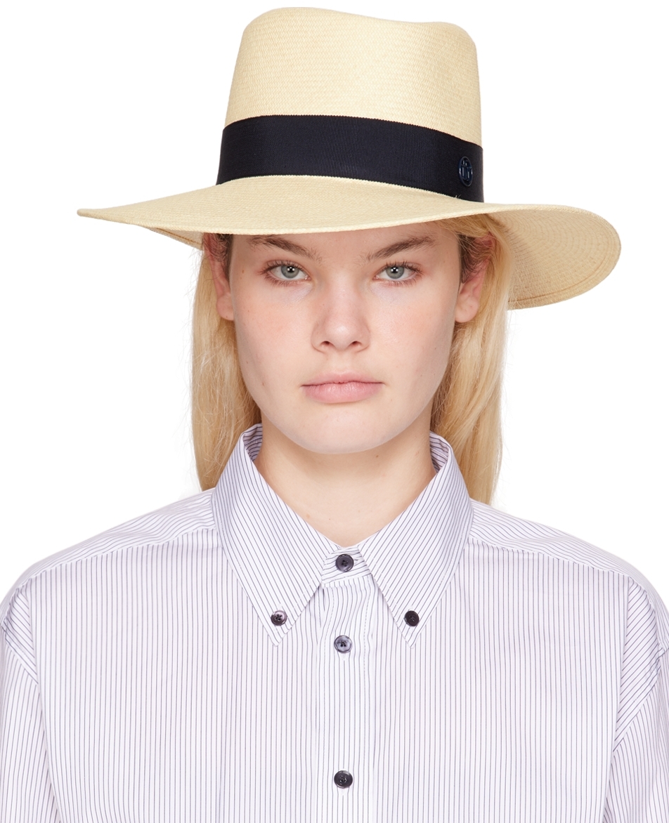 Maison Michel: Beige & Navy Charles Fedora | SSENSE