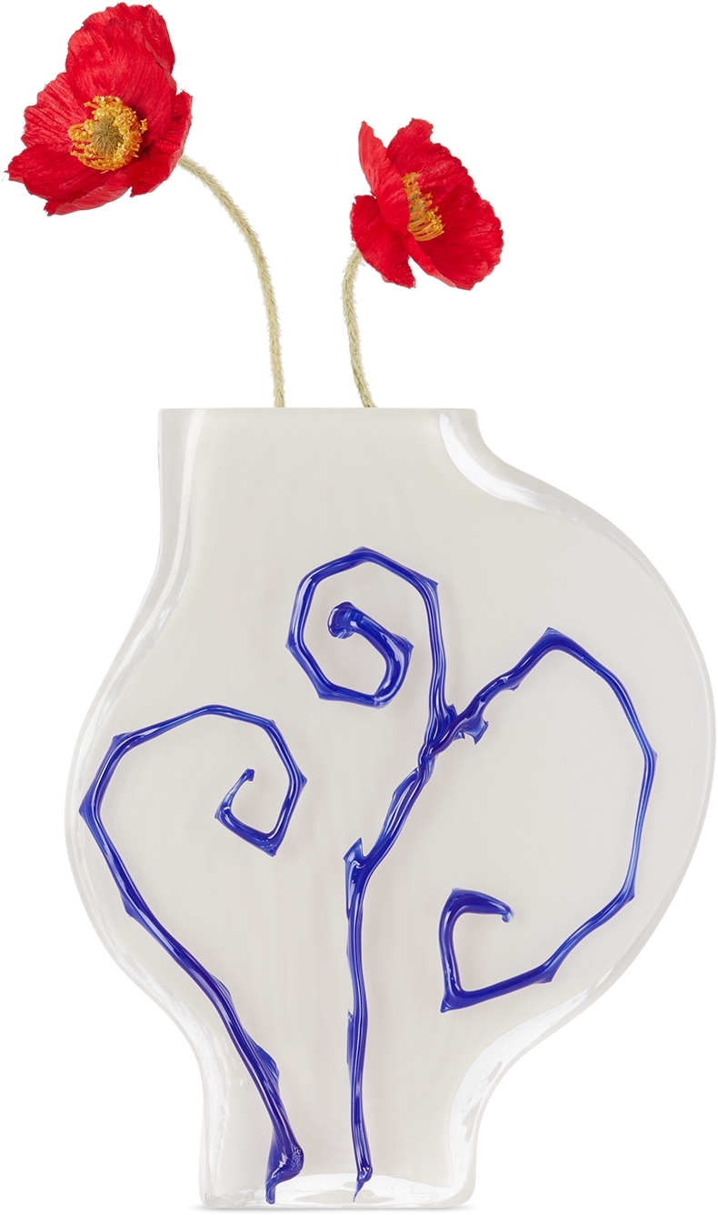 Silje Lindrup Ssense Exclusive White & Blue Small Vase In Nude And Blue