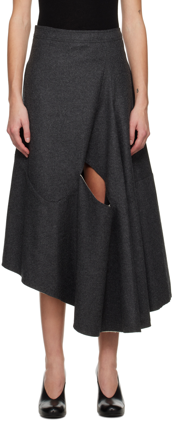 Niccolò Pasqualetti Grey Lacuna Midi Skirt In Charcoal