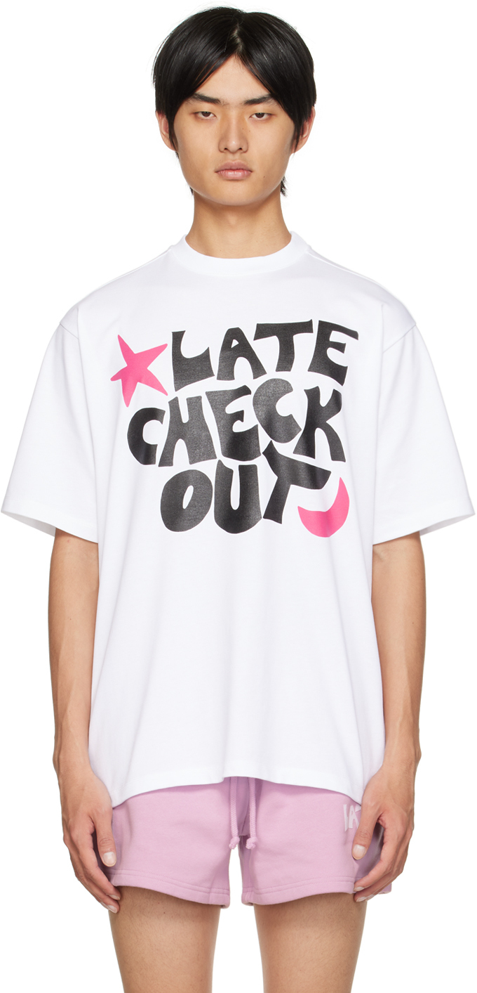 Late Checkout White 'Late Checkout' T-Shirt