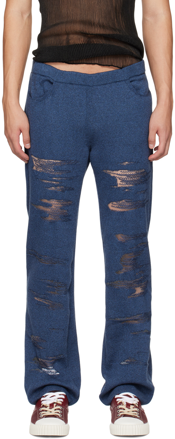 Khanh Brice Nguyen Ssense Exclusive Navy Ripped Trousers