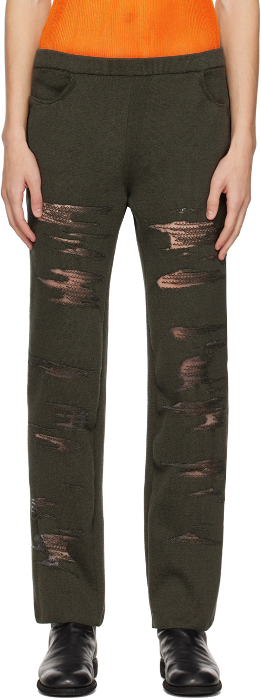 SSENSE Exclusive Green Distressed Trousers