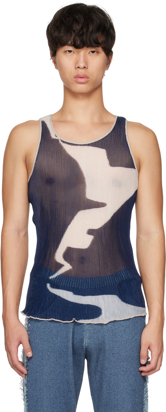 Khanh Brice Nguyen Ssense Exclusive Blue Streak Tank Top In Navy + White