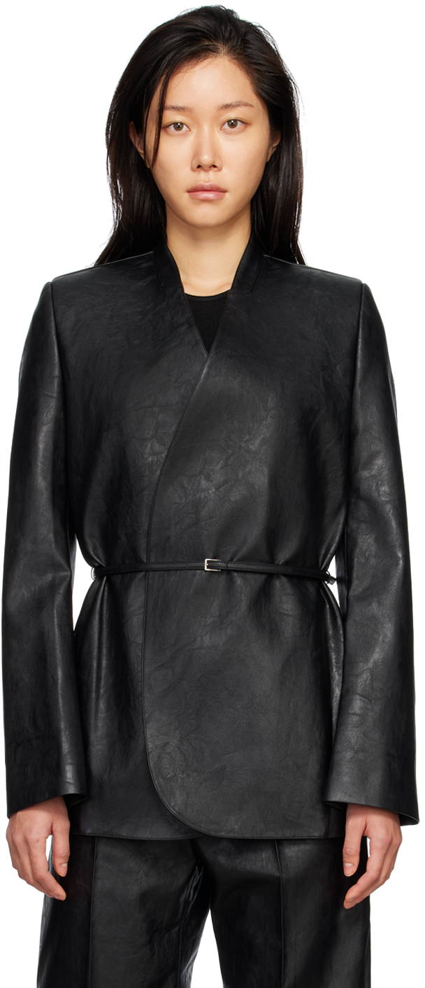 GIA STUDIOS Black Wrap Faux-Leather Jacket