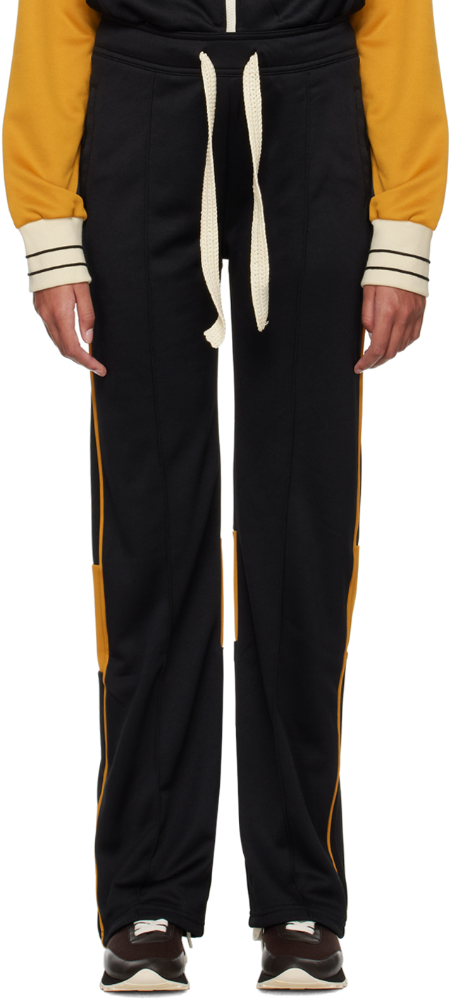 Wales Bonner Ssense Exclusive Black Percussion Lounge Trousers In Black/yellow