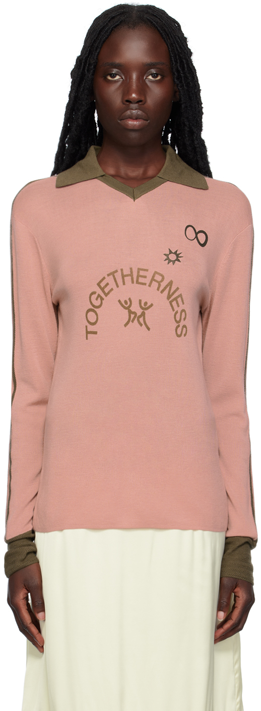 Wales Bonner Pink 'togetherness' Long Sleeve T-shirt In Pink/khaki