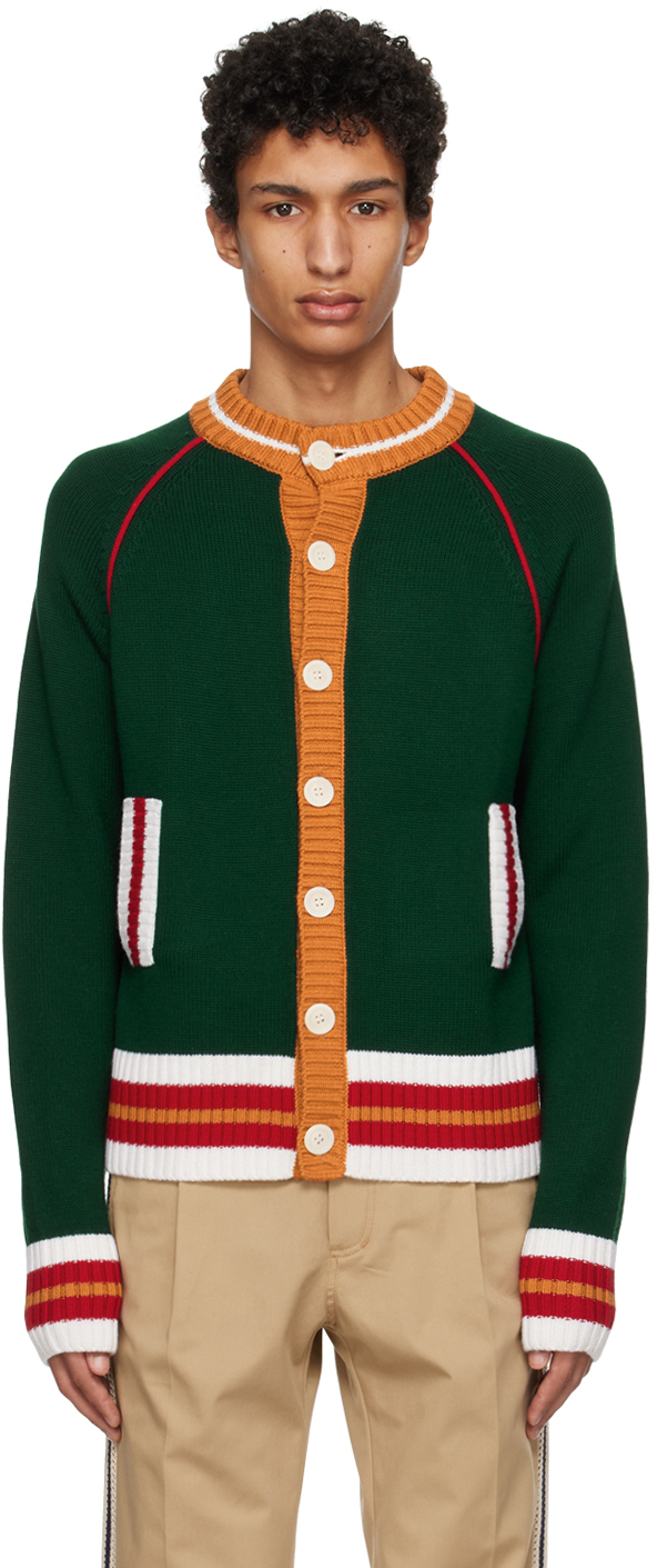 Wales Bonner Ssense Exclusive Green Artist Cardigan In Green/yellow/red