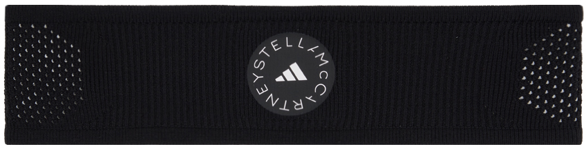 Adidas By Stella Mccartney Black Logo Headband In Black / Black / Shoc