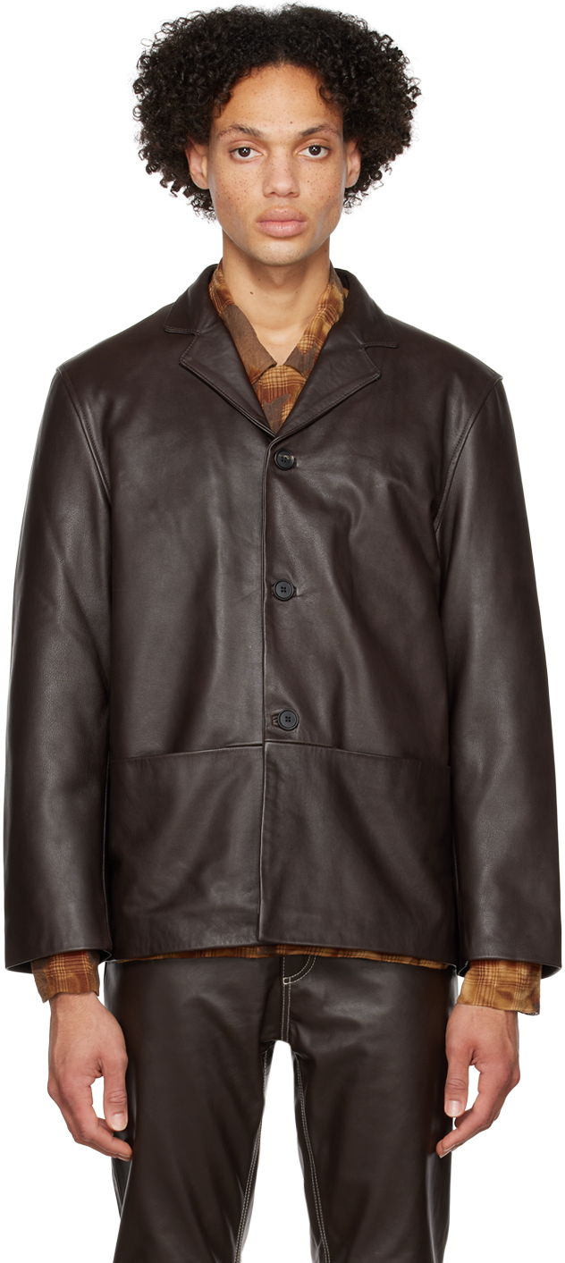 CMMN SWDN: Brown Donny Leather Jacket | SSENSE