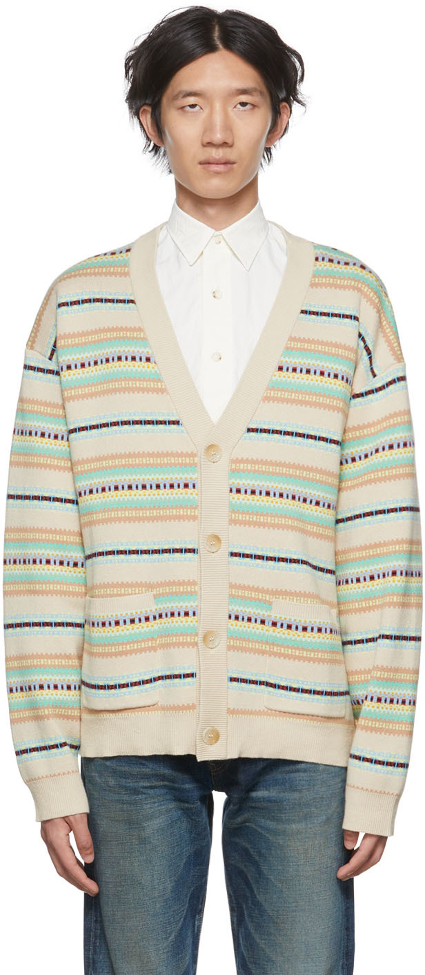 John Elliott Beige Striped Cardigan SSENSE Canada