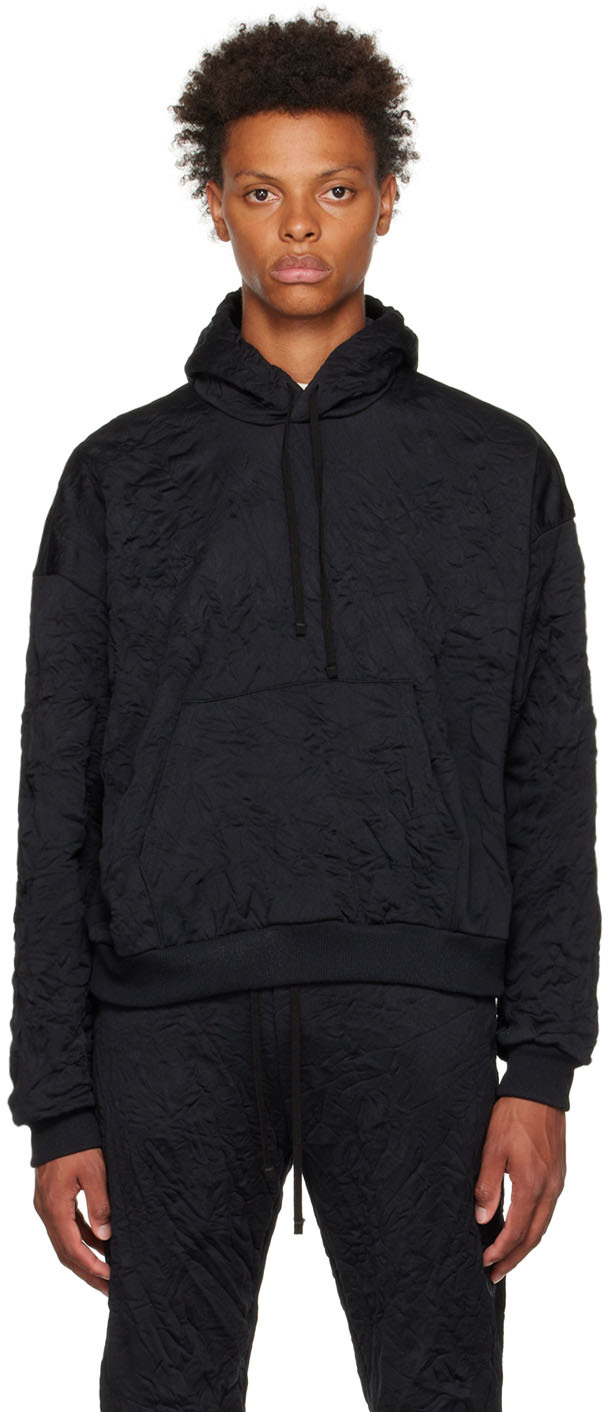 Black Crinkled Hoodie by John Elliott on Sale