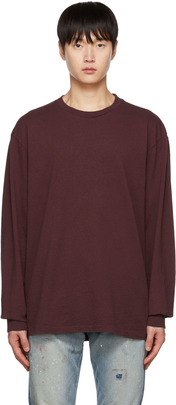 John Elliott Burgundy University Long Sleeve T-Shirt