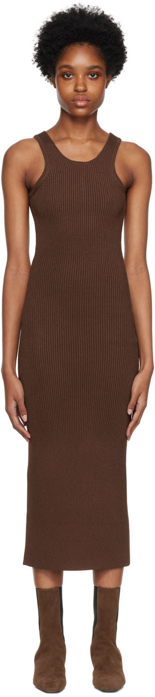 Brown Curved Compact Midi Dress by Totême on Sale