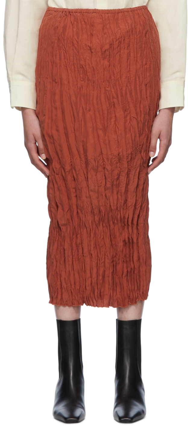 Totême Orange Crinkled Midi Skirt