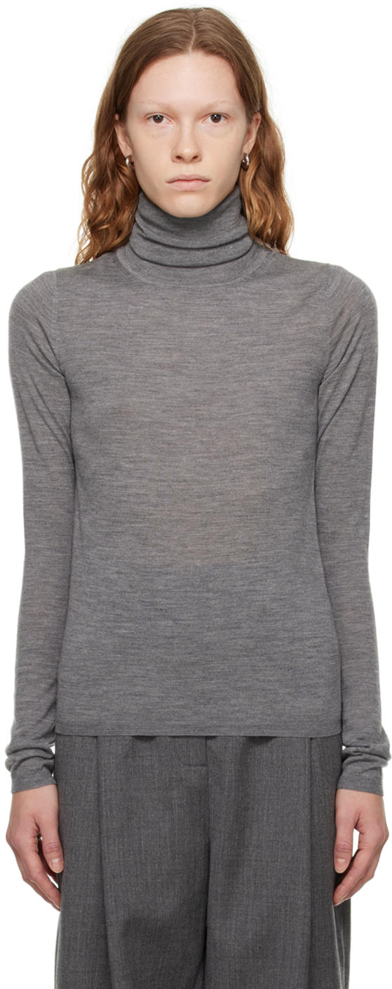 SSENSE Women Clothing Sweaters Turtlenecks Gray Draped Turtleneck 