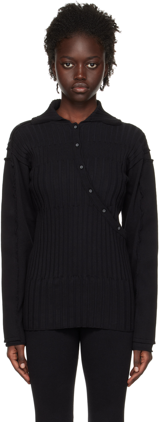 Black Multi Rib Cardigan by PERVERZE on Sale