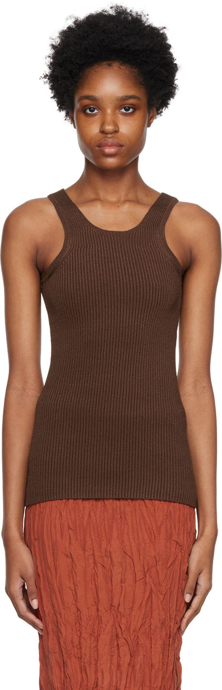 Brown Curved Compact Tank Top