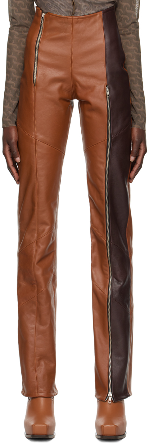 Jade Cropper Brown Zip Vent Leather Pants