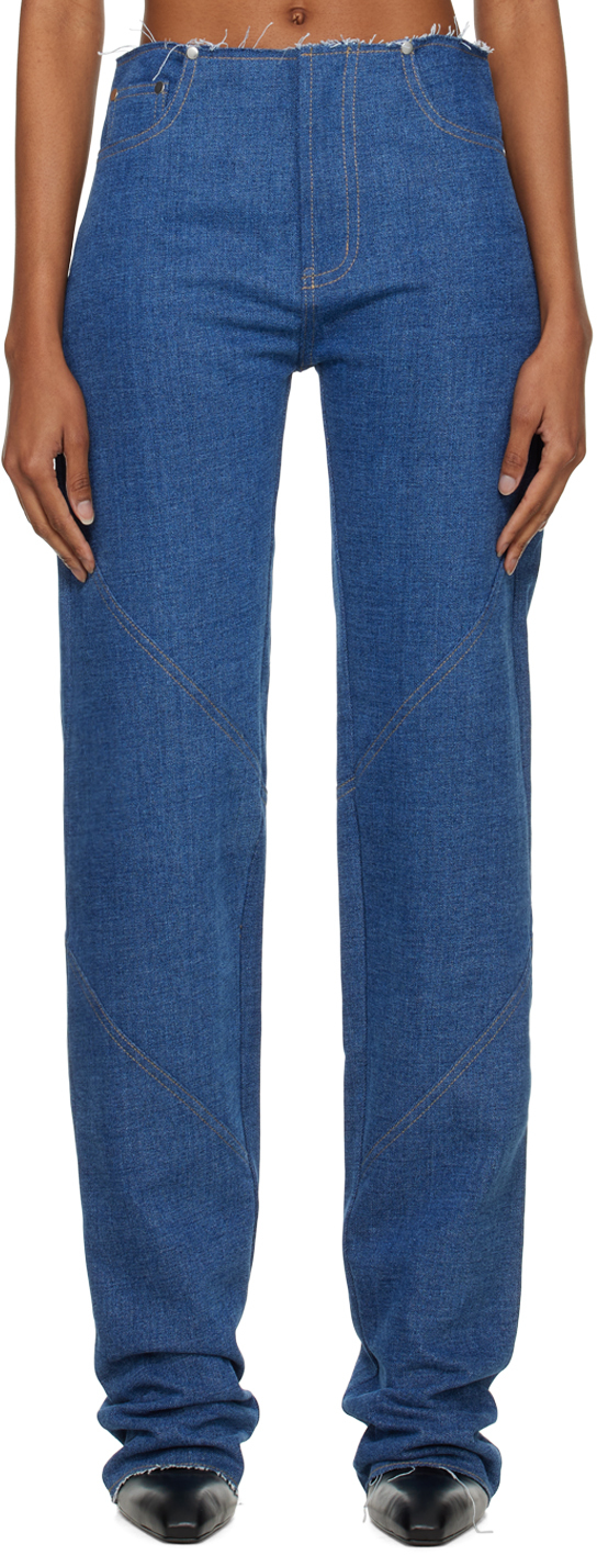 Jade Cropper SSENSE Exclusive Blue Paneled Jeans
