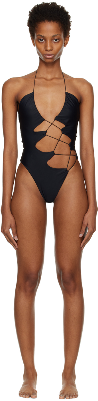 Jade Cropper Black Self-Tie One-Piece Swimsuit