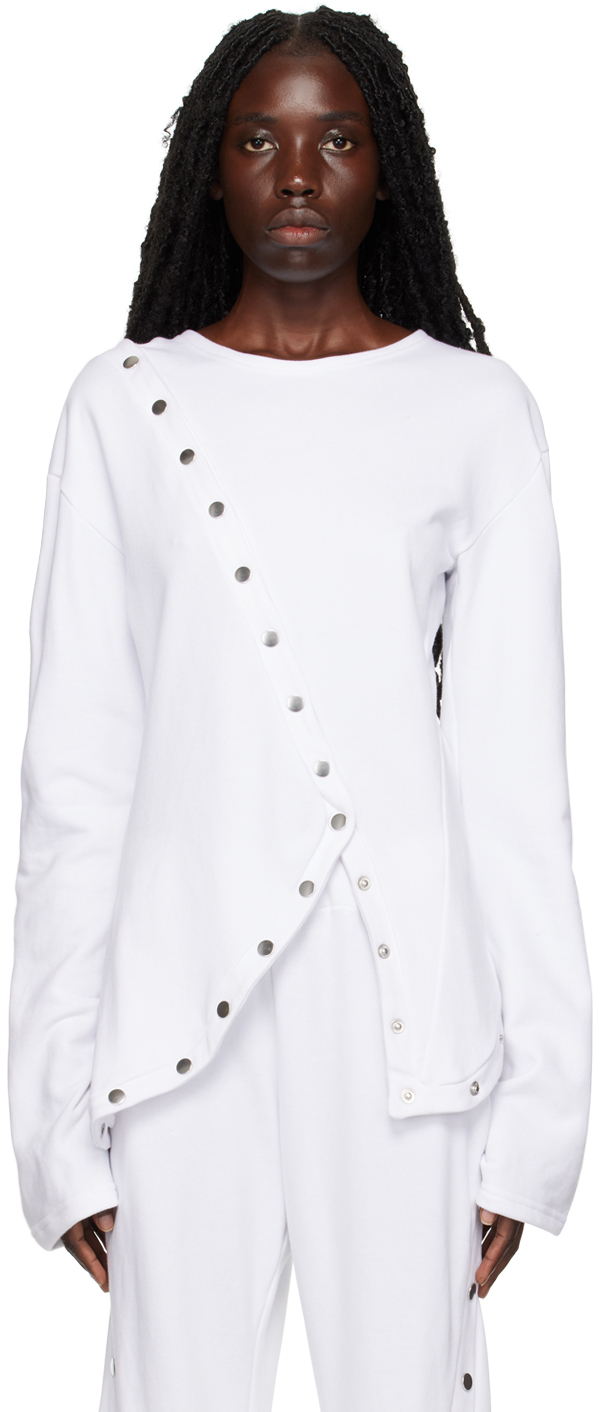 Jade Cropper White Press-Stud Long Sleeve T-Shirt