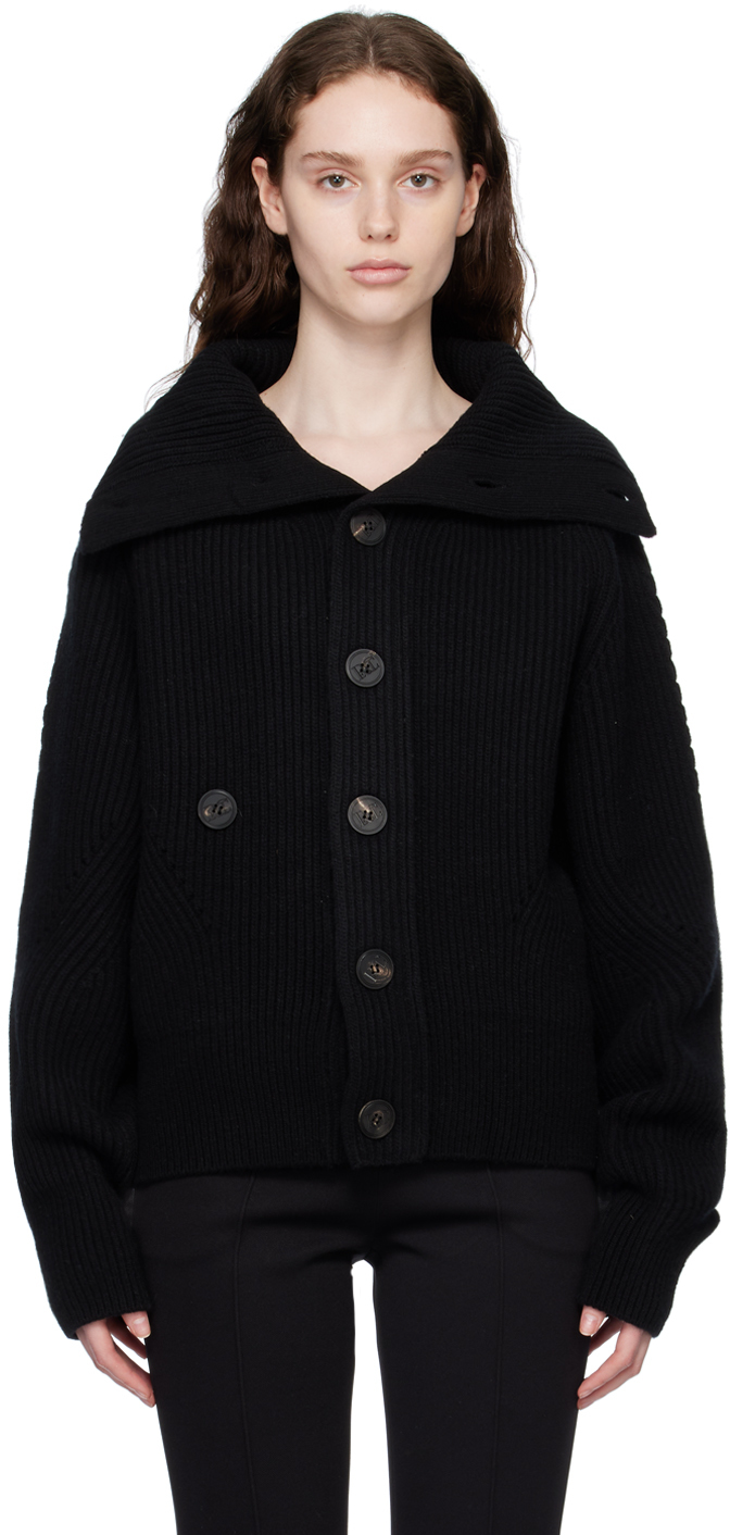 Black Oversized Collar Cardigan by Recto on Sale