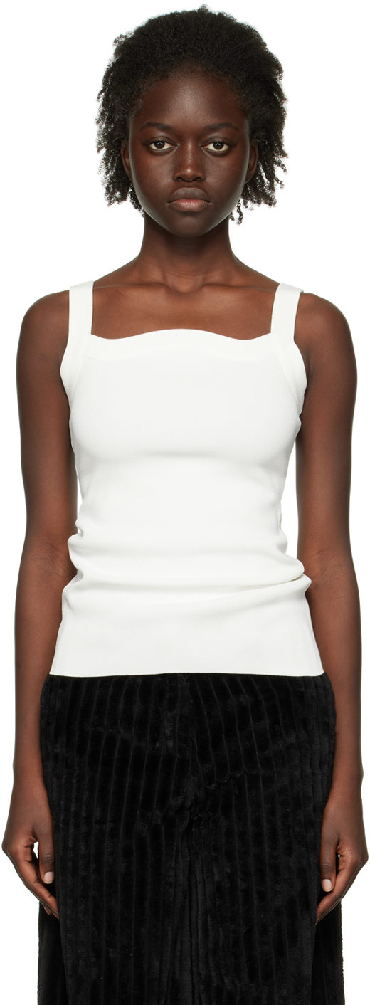White Curved Neck Tank Top by Recto on Sale