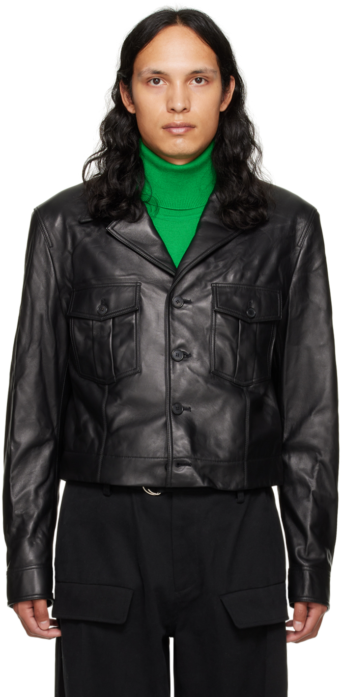 Black Bomber Leather Jacket Ssense Uomo Abbigliamento Cappotti e giubbotti Giacche Giacche di pelle 