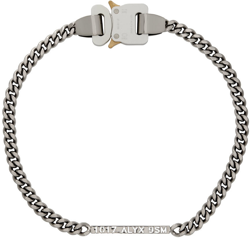 Womens Mens Jewellery Mens Necklaces Metallic 1017 ALYX 9SM Logo Plaque Buckle Necklace in Silver 