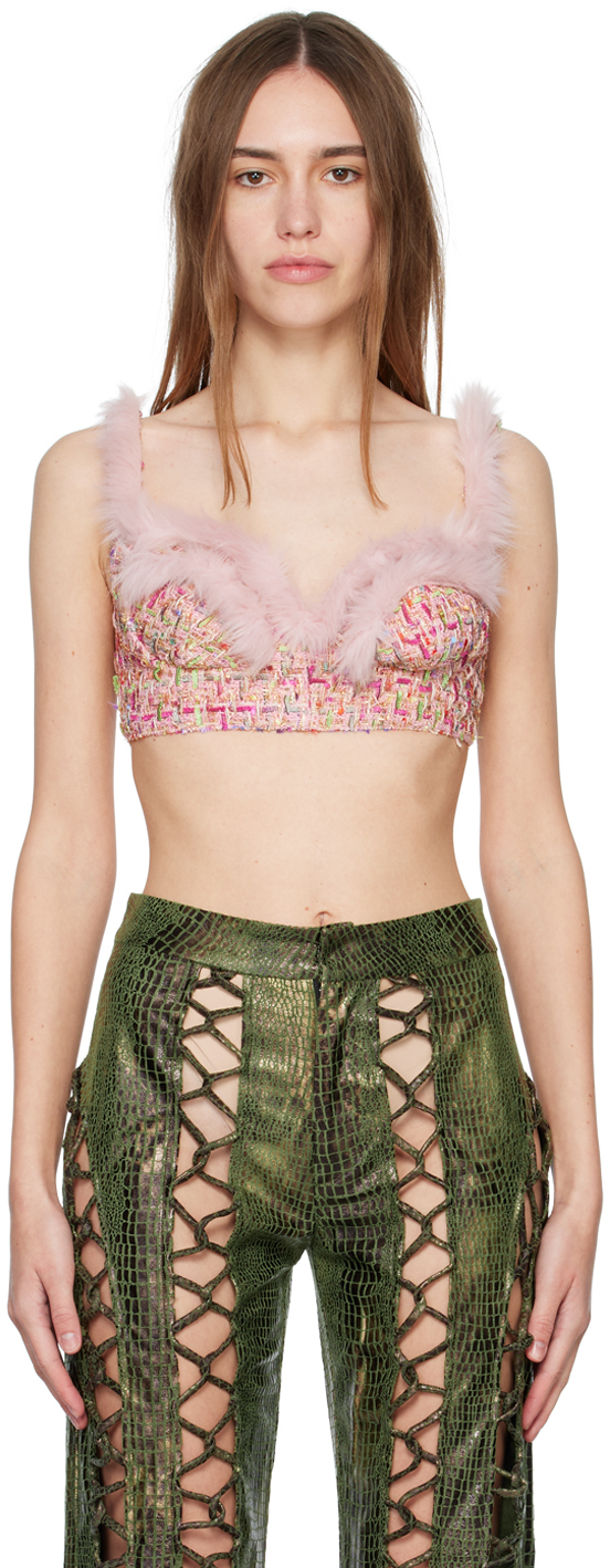 SSENSE Exclusive Pink Furry Bralette by KIM SHUI on Sale