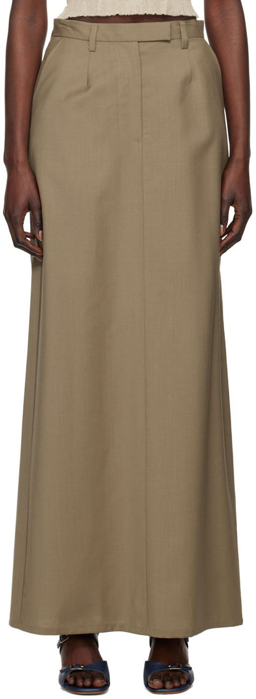 khaki long skirt with pockets