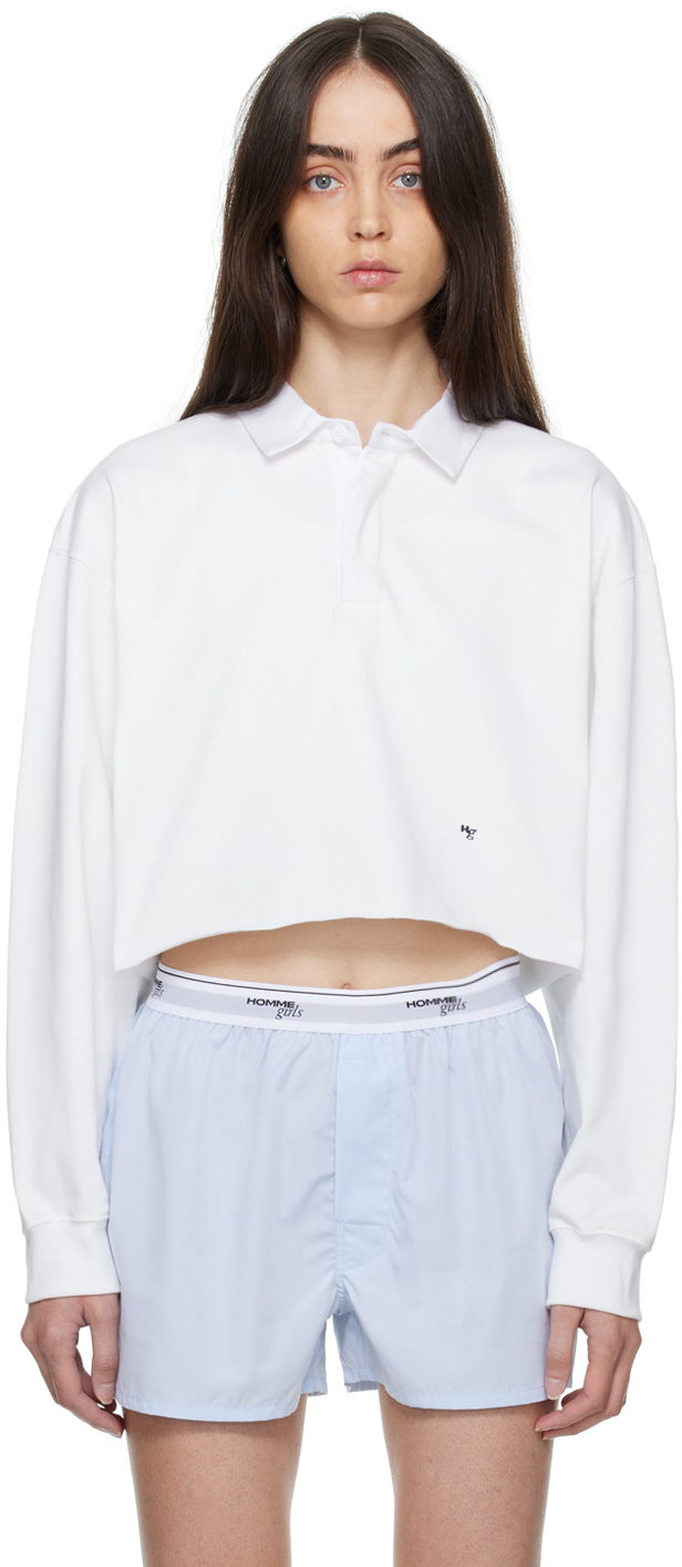 HommeGirls White Cropped Rugby Polo