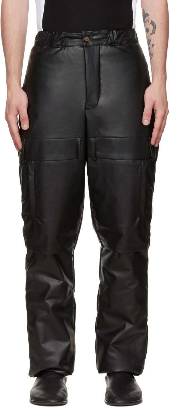 Bloke Black Paneled Faux Leather Pants