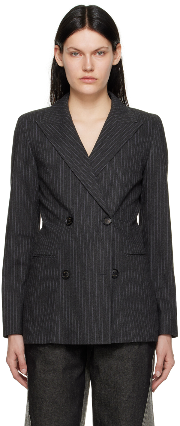 Elleme Gray Pinstripe Blazer In Grey Lilac