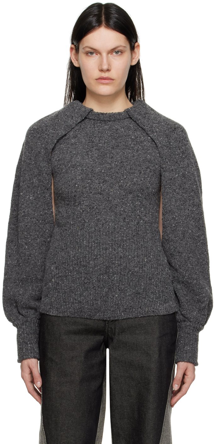 Gray Cut Out Sweater by Elleme on Sale