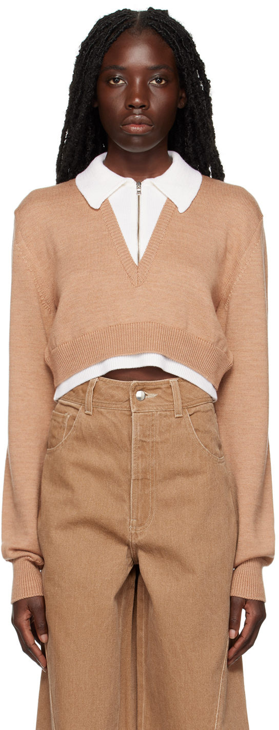 Beige Zip Collar Sweater