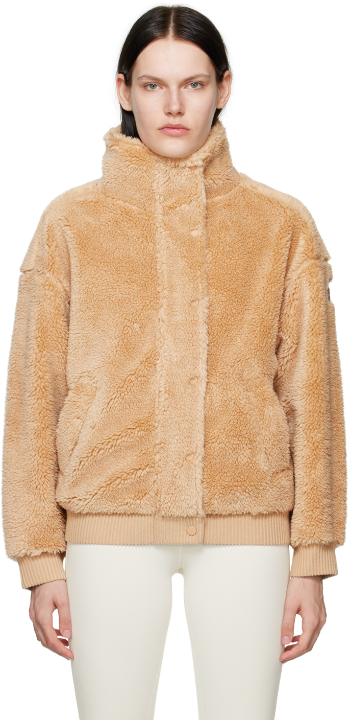 Alo Yoga High Pile Fleece Varsity Jacket In Camel | ModeSens