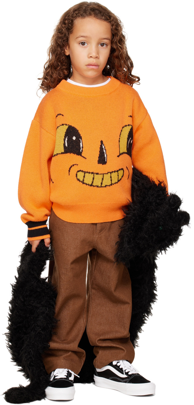 Perks And Mini Ssense Exclusive Kids Orange Jack-o-lantern Sweater In Orange