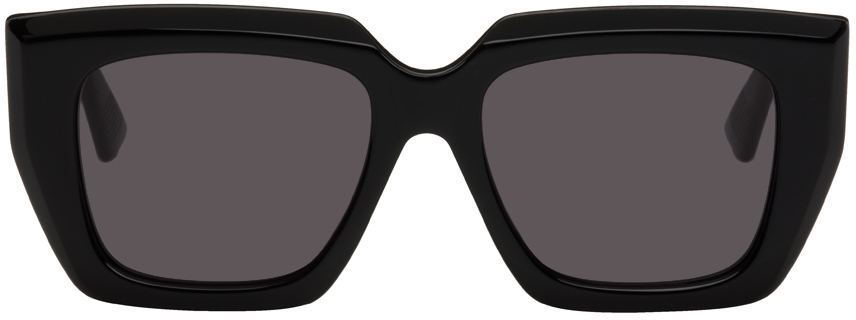 Bottega Veneta Black Rectangular Angular Sunglasses