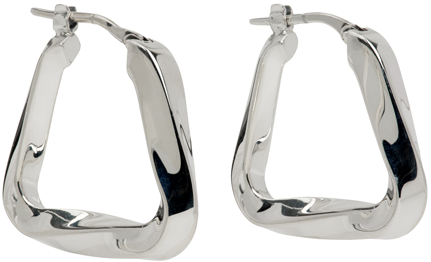 Bottega Veneta® Women's Triangle Hoop Earrings in Silver. Shop