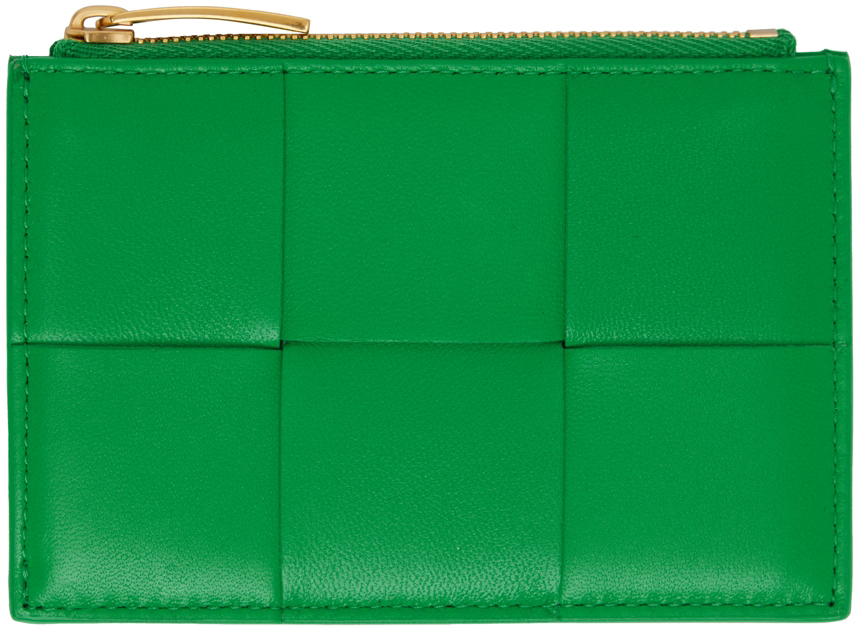 Green Zippered Card Holder In 3722 Parakeet/gold