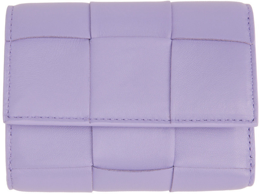 Bottega Veneta Purple Leather Trifold Wallet