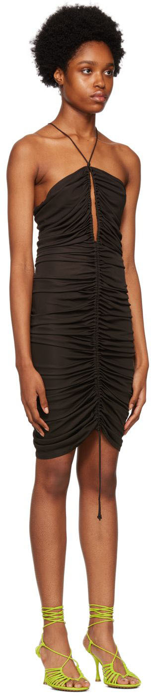Bottega Veneta Ruched Cutout Halter Neck Jersey Dress In 2113 Fondant